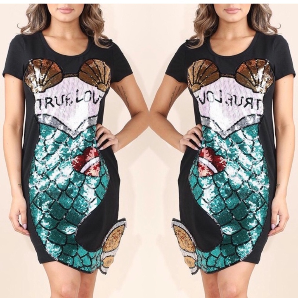 FUN Sequin Mermaid T-Shirt Dress Size M